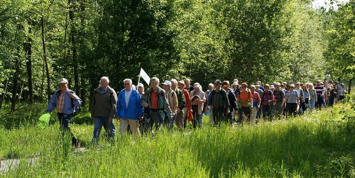 Een groep wandelaars, mogelijk tijdens het lopen van een Kennedymars.